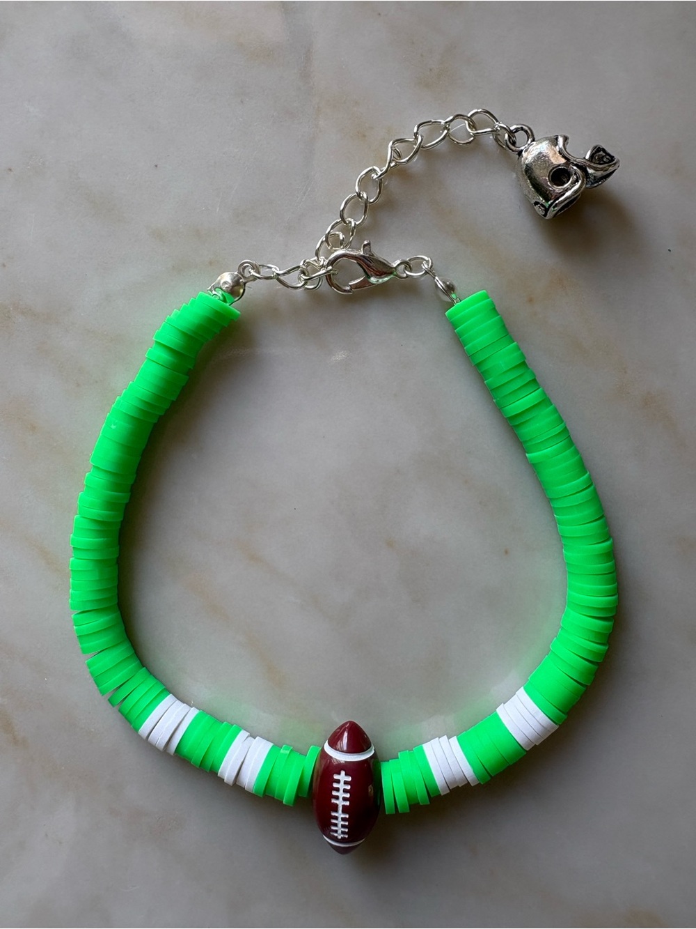 Handmade Green Football Clay Beads Bracelet
